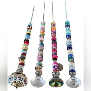 4 Handmade Colorful Beaded Plant Stakes. New!